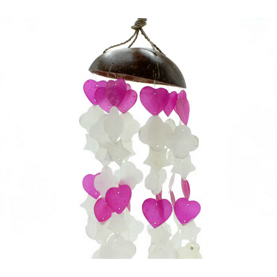 Coconut & Capiz Windchimes - Pink and White Mix Shapes - 35cm