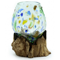 Molten Coloured Glass on Wood - Medium Bowl