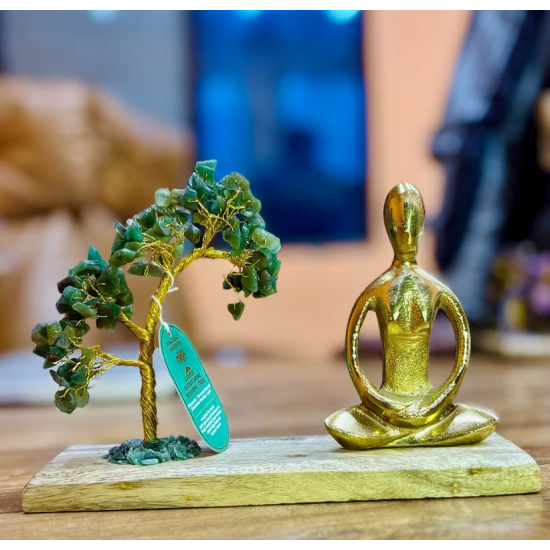 Gemstone Yoga Garden - Padmasana Pose - Green Aventurine - Tilted Tree - 100 chipstones