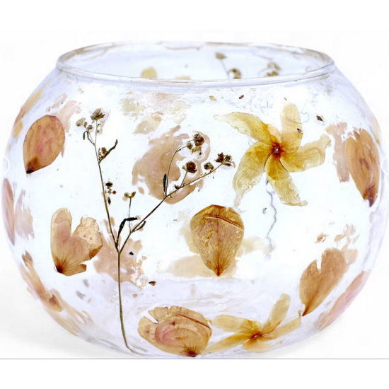 Natural Floral Glass - Large Bowl Candle Holder - Rosa - (12x13cm)