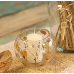 Natural Floral Glass - Large Bowl Candle Holder - Rosa - (12x13cm)