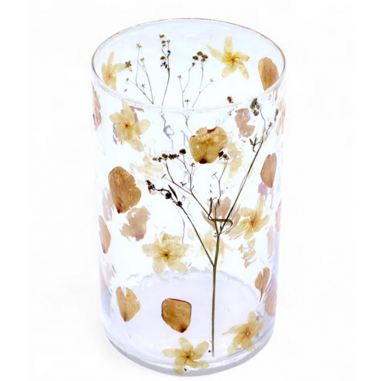 Natural Floral Glass - Tall Vase Candle Holder - Rose - (19x11cm)
