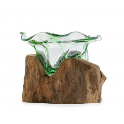 Recycled Beer Bottles - Lrg Wide Bowl on Wood