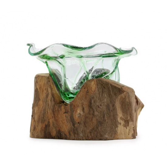 Recycled Beer Bottles - Lrg Wide Bowl on Wood