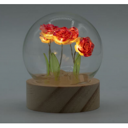 Floral Glow Garden Dome - 5 Red Roses - LED Battery
