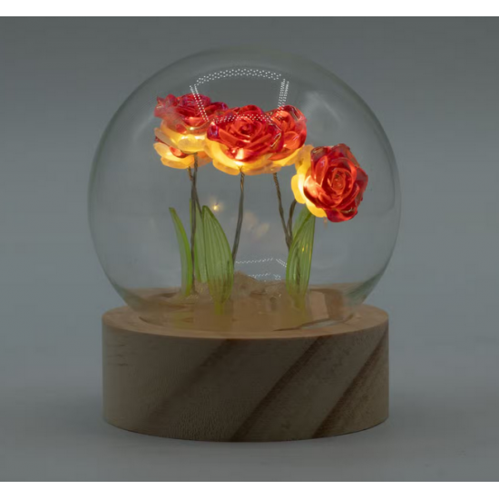 Floral Glow Garden Dome - 5 Red Roses - LED Battery