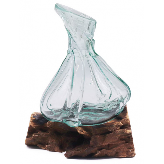 Molten Glass Fancy Mini Decanter on Wood 24cm